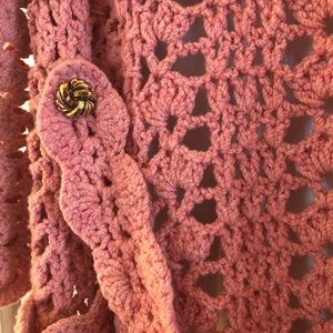 Pink crotched long cardigan by Tracy Reese